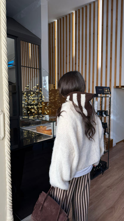 Brown & White Striped Balaclava