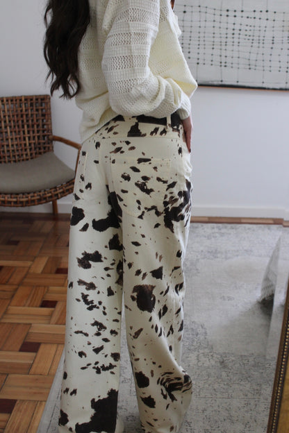 Jeans Wide Leg Cow Print