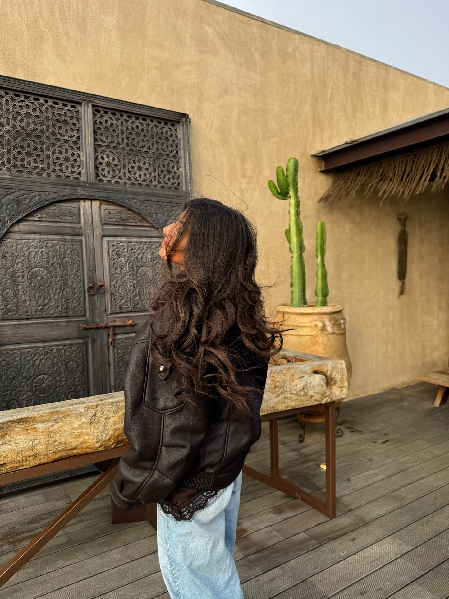 Chocolate Faux Fur Lined Aviator Jacket