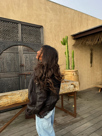 Chocolate Faux Fur Lined Aviator Jacket