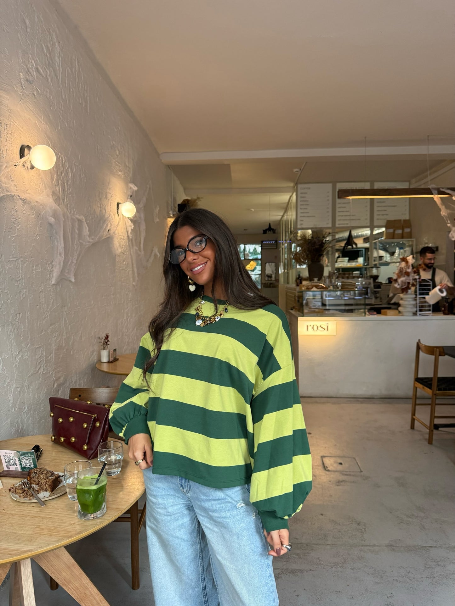 Matcha Mood Striped Sweatshirt