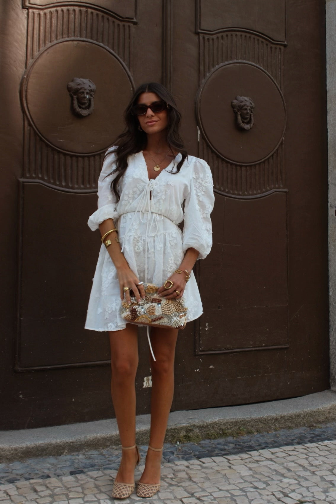 White Dress with Embroidered Details