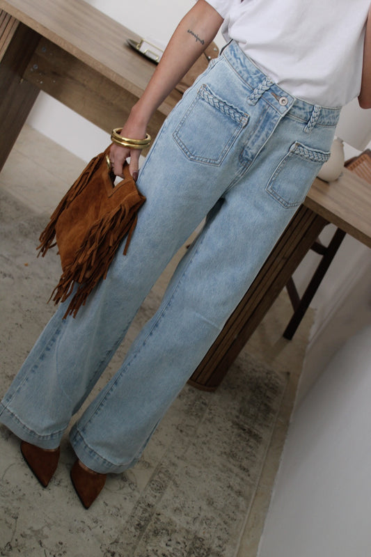 Wide-Leg Jeans with Braided Details
