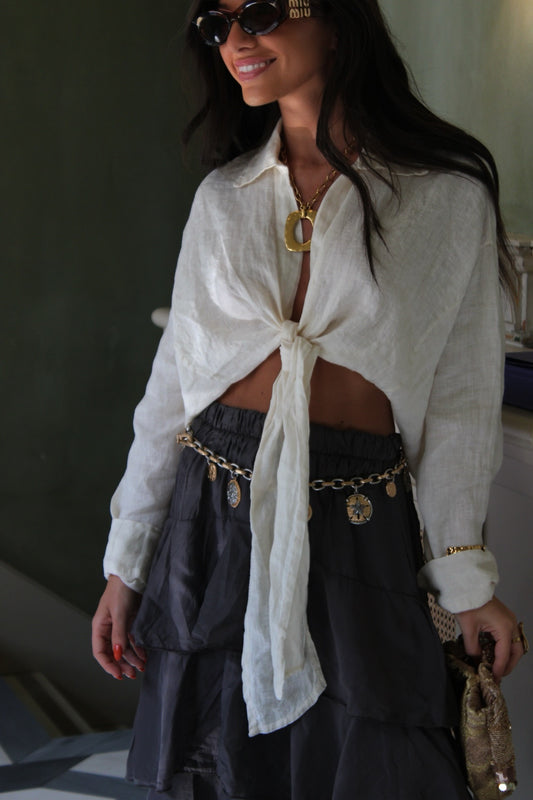 Cream Linen Cropped Shirt