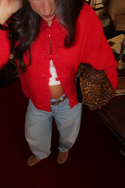 Red Toggle Cardigan