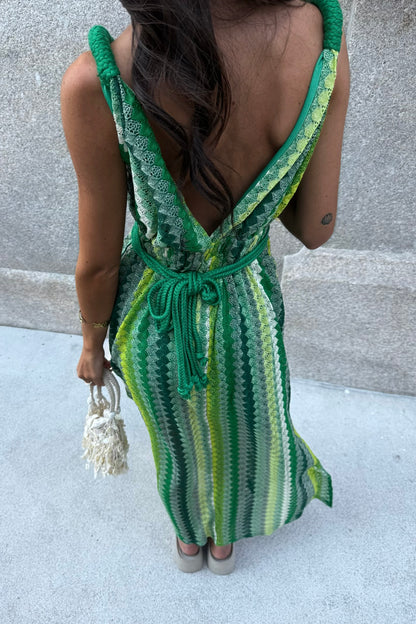 Long Crochet Dress in Shades of Green