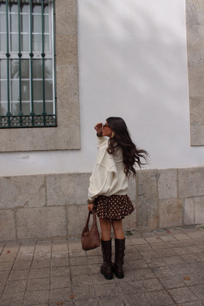 Polka Dot Pleated Skirt in Brown