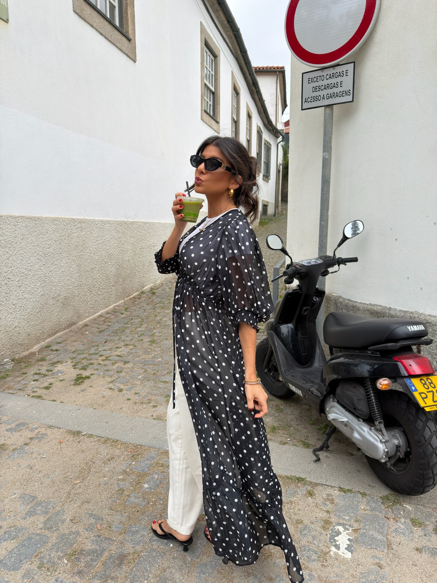 Polka Dot Sheer Maxi Kimono
