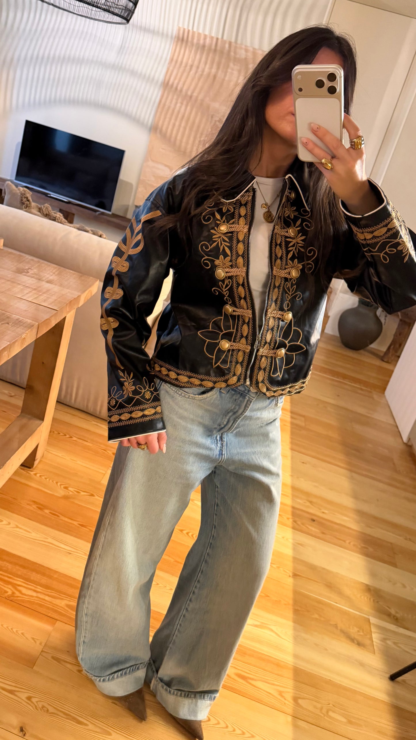 Black Faux Leather Napoleonic Jacket