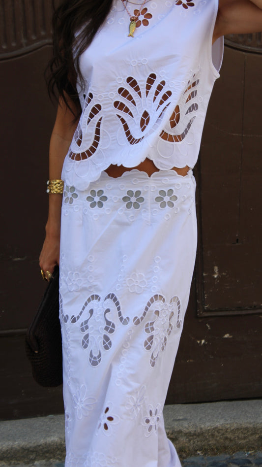 Embroidered Top & Maxi Skirt Set