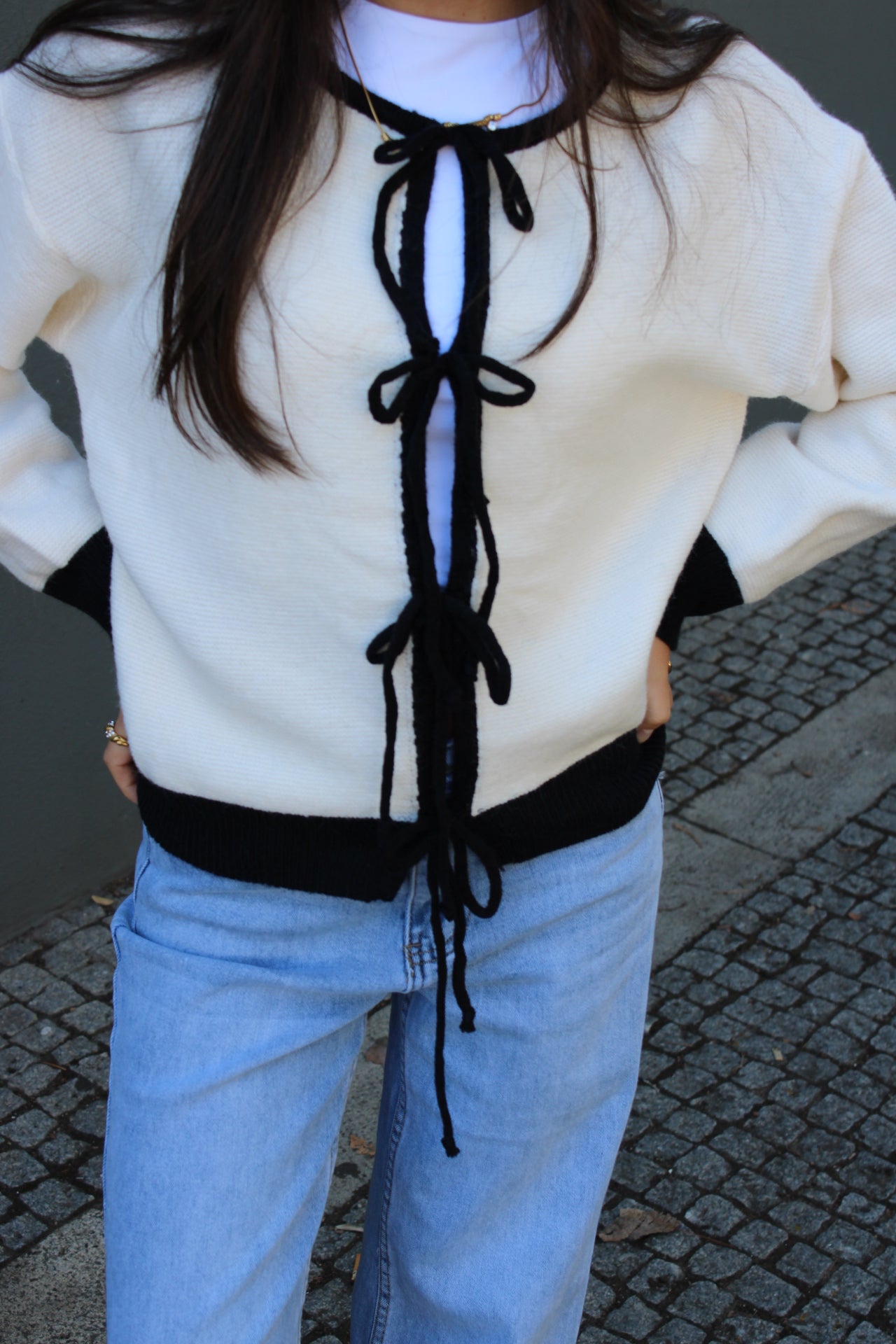 Cardigan Malha com Laços  - Branco