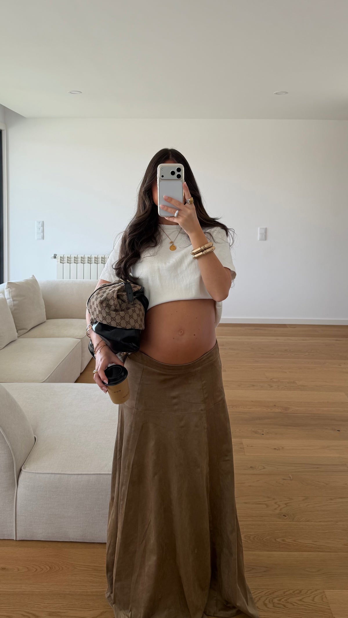 Beige Suede Effect Maxi Skirt