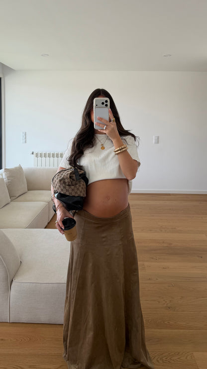 Beige Suede Effect Maxi Skirt