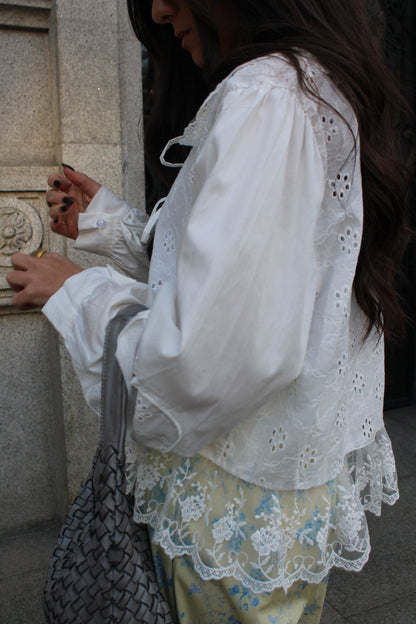 Blouse with Lace and English Embroidery Details