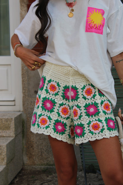 Crochet Shorts – Pink & Green (Lined)