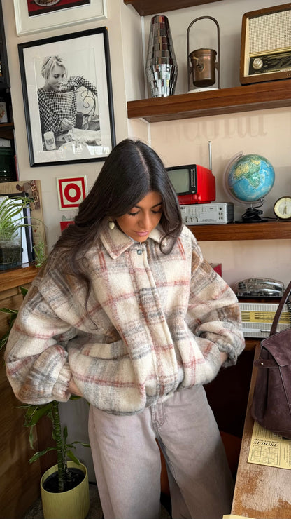 Plaid Wool-Blend Bomber Jacket