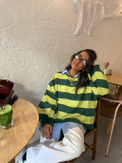 Matcha Mood Striped Sweatshirt