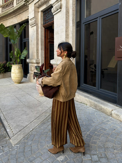 Mocha Stripe Balloon Satin Trousers