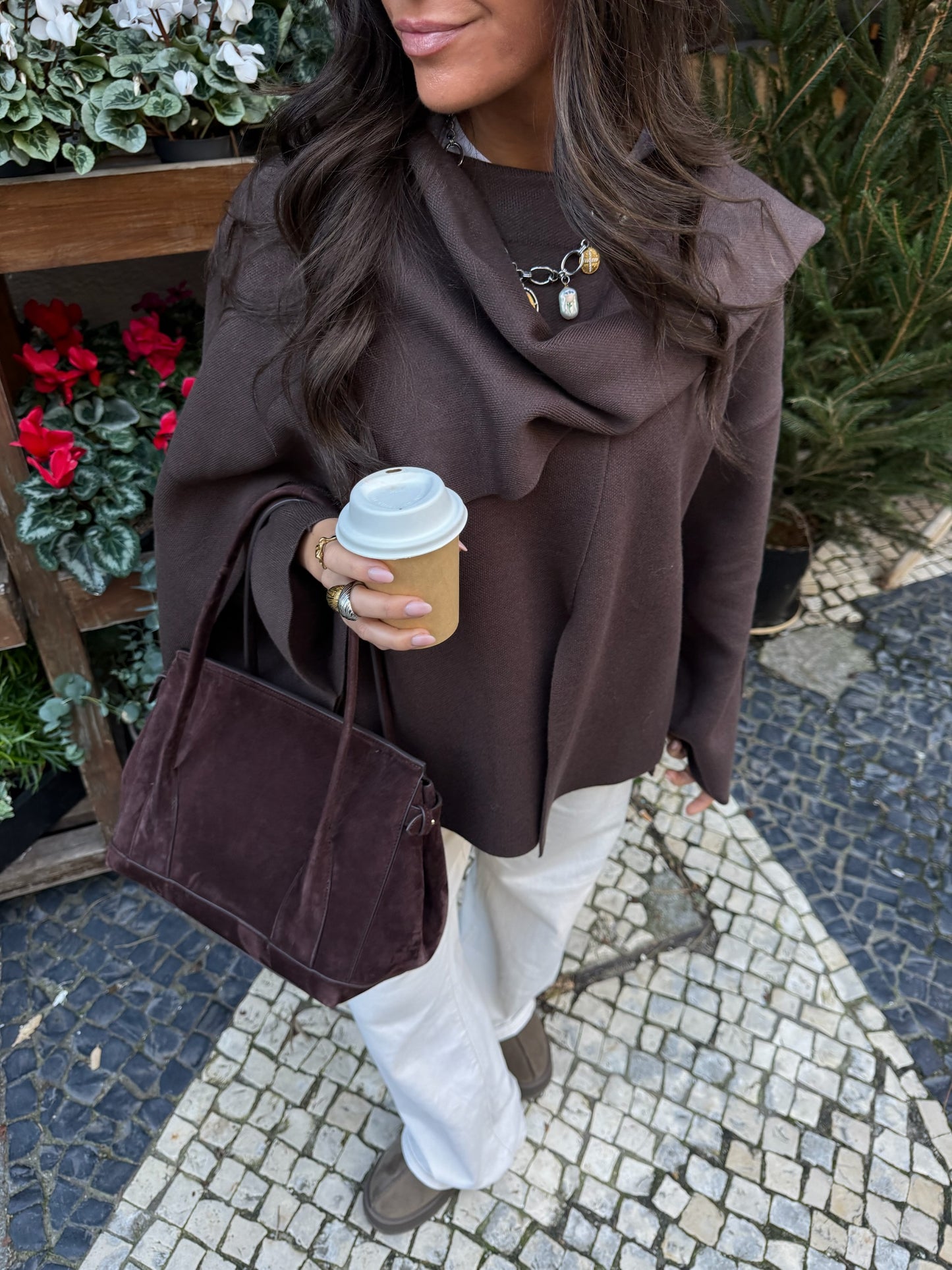 Scarf-Integrated Soft Knit Coat