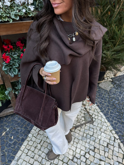 Scarf-Integrated Soft Knit Coat