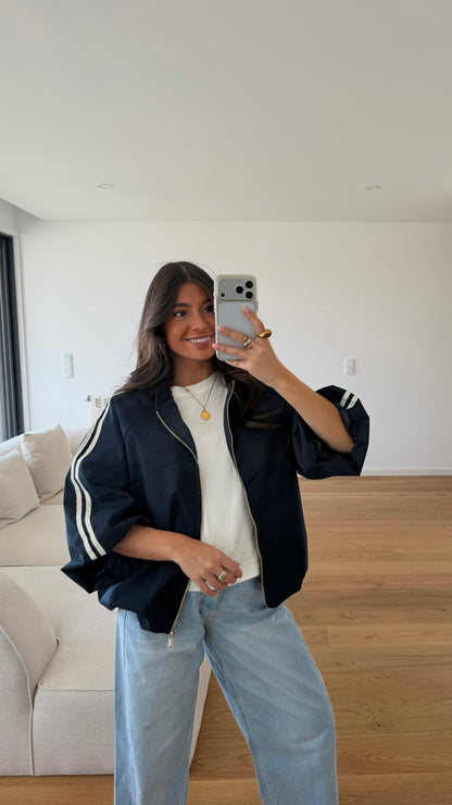 Navy Trench Bomber Jacket