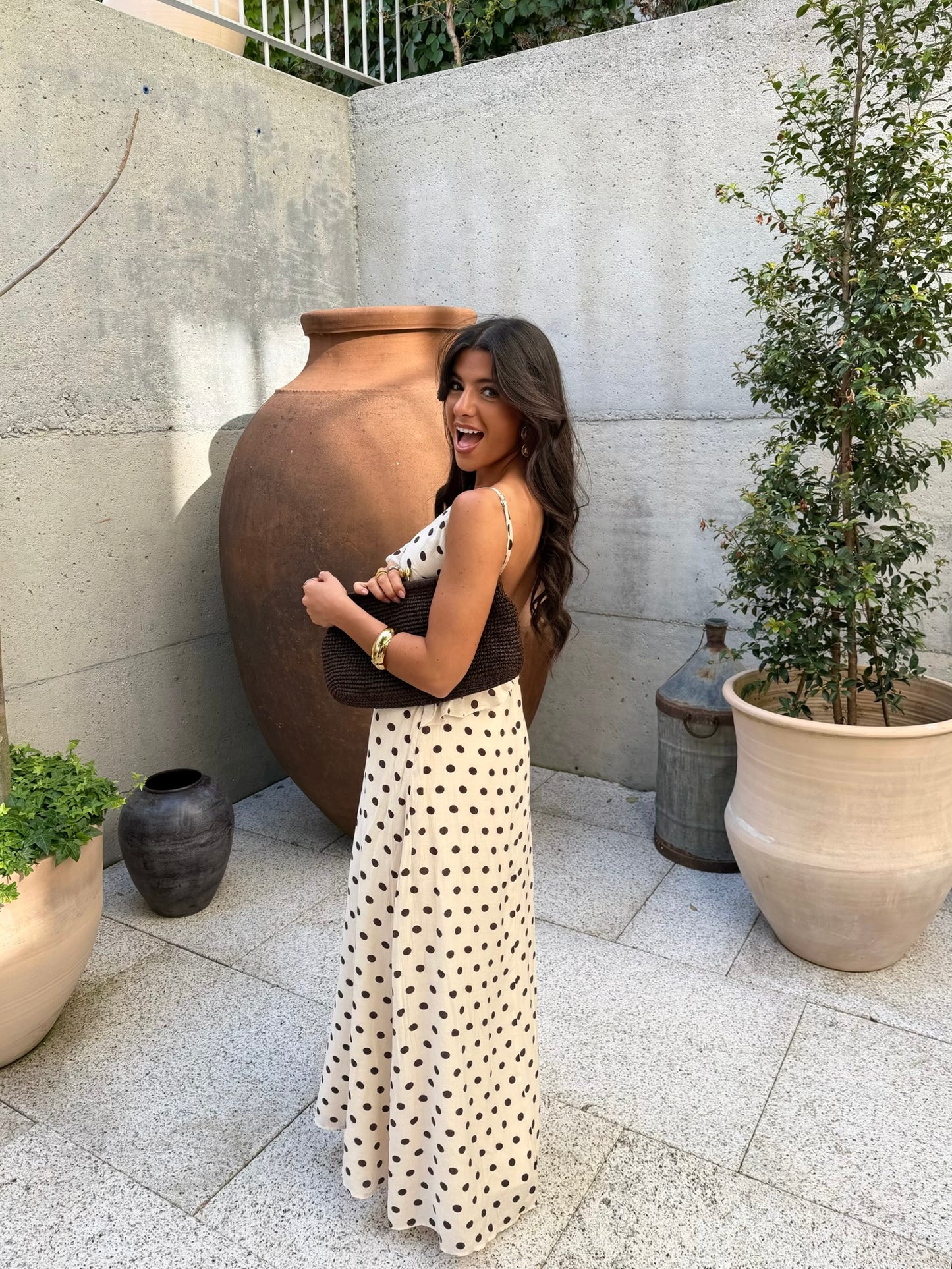 Polka Dot Ruffle Maxi Dress