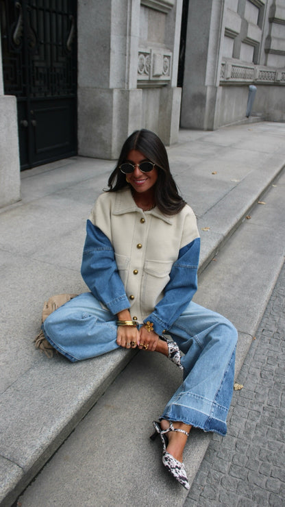 Double Knit Jacket with Denim Sleeves