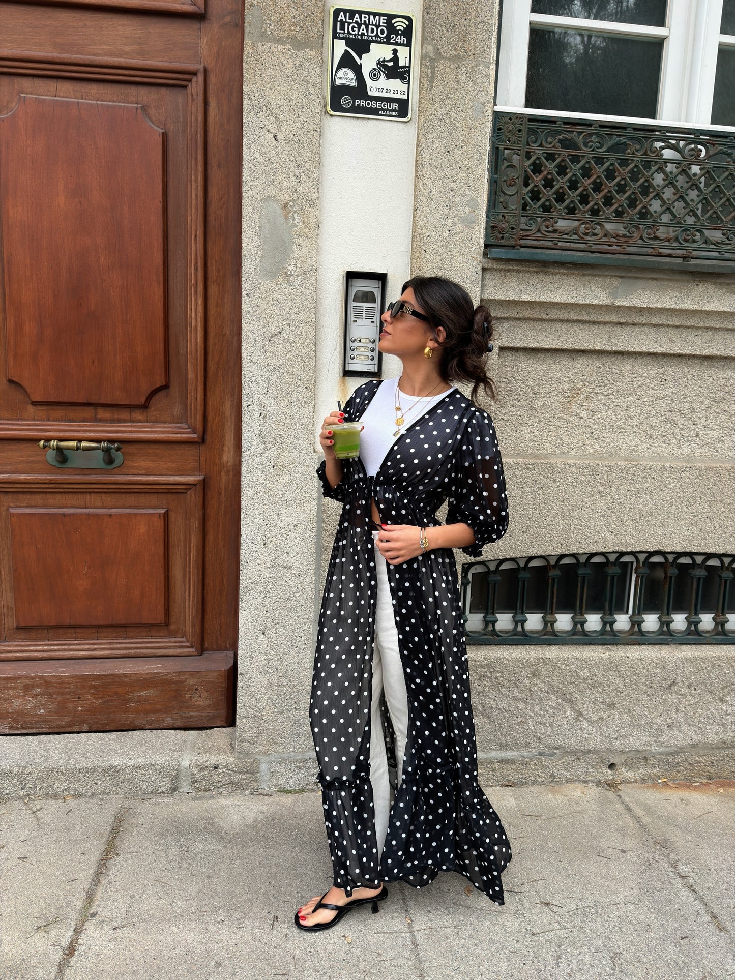 Polka Dot Sheer Maxi Kimono