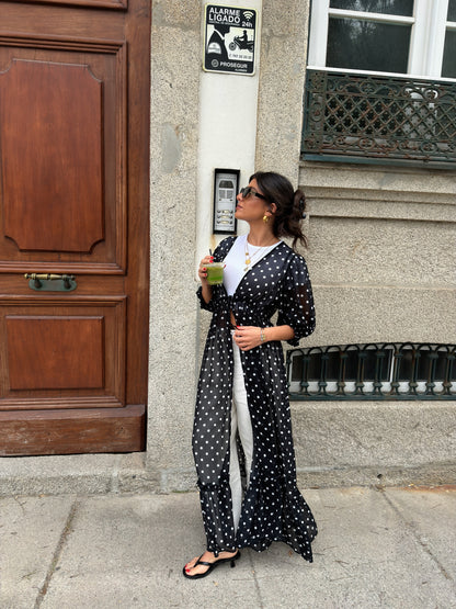 Polka Dot Sheer Maxi Kimono
