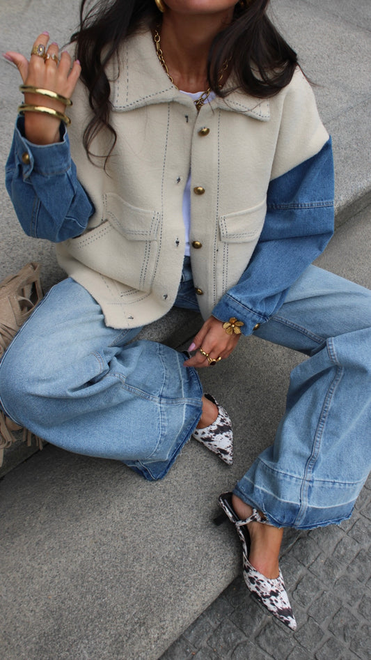 Double Knit Jacket with Denim Sleeves