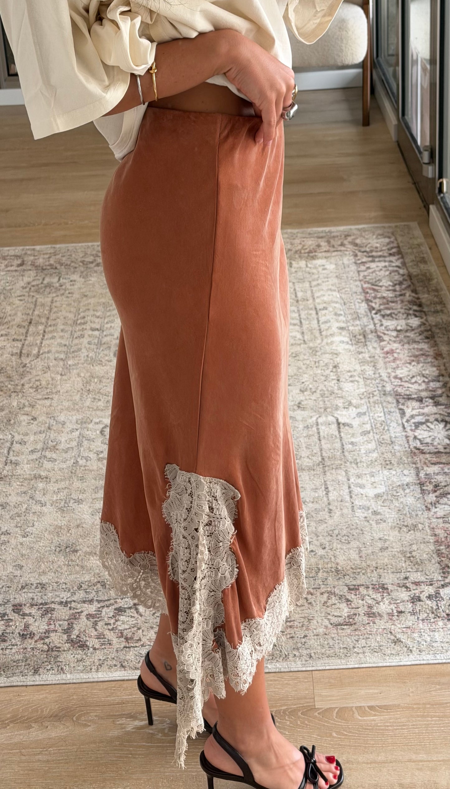 Terracotta Lace Slip Skirt