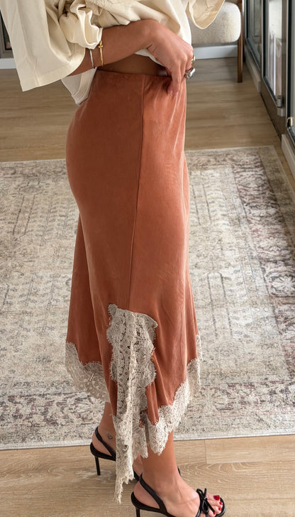 Terracotta Lace Slip Skirt