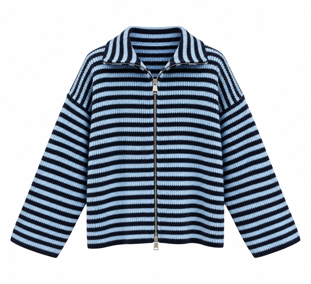 Blue & Navy Striped Zip Cardigan