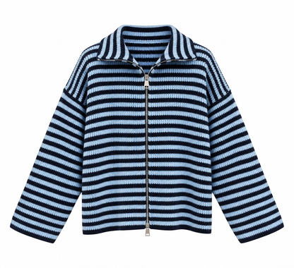 Blue & Navy Striped Zip Cardigan