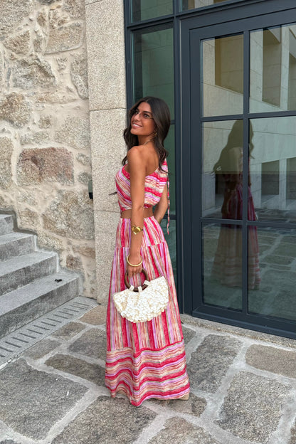 Long Rose-Toned Dress with Cut-Out Detail hi