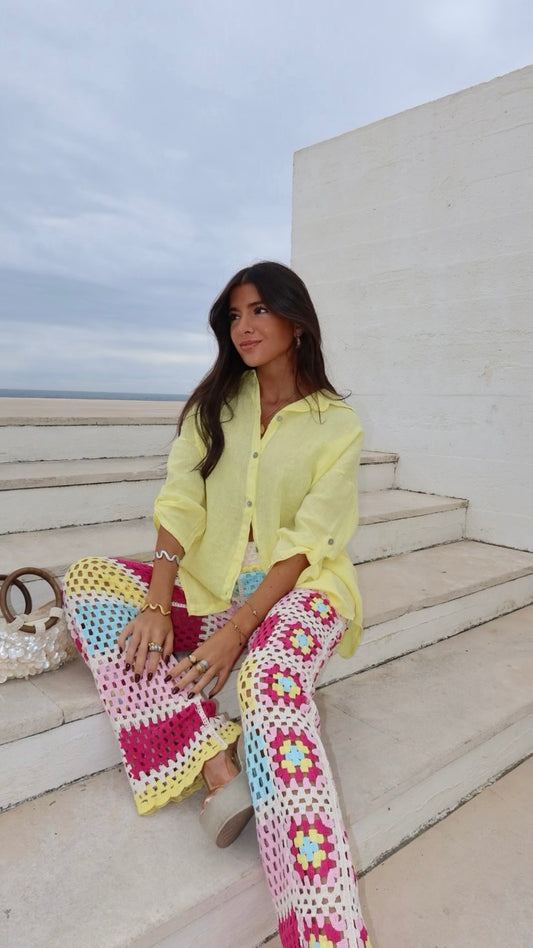 Rainbow Crochet Flared Trousers
