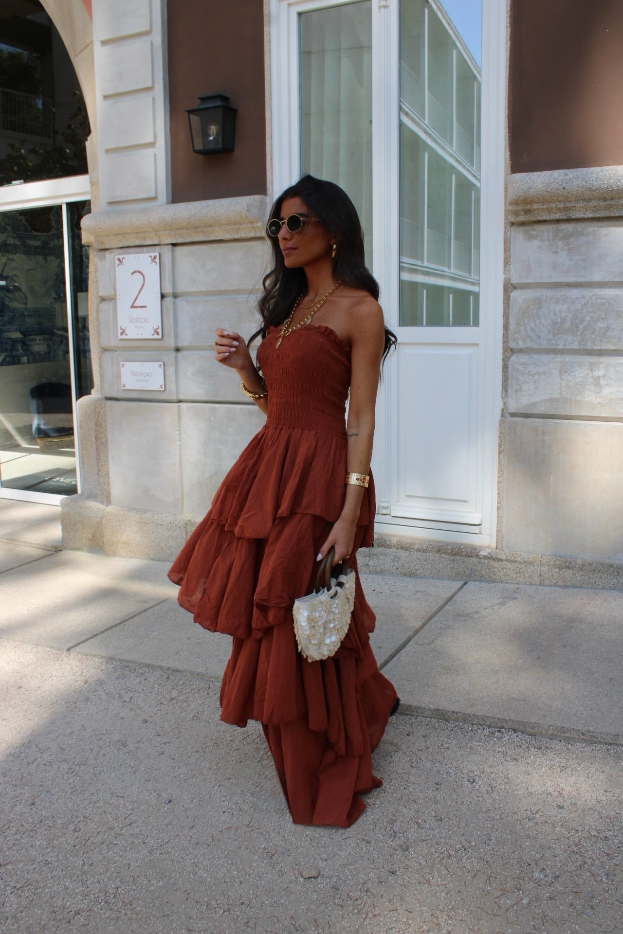 Dark Terracotta Tiered Maxi Dress