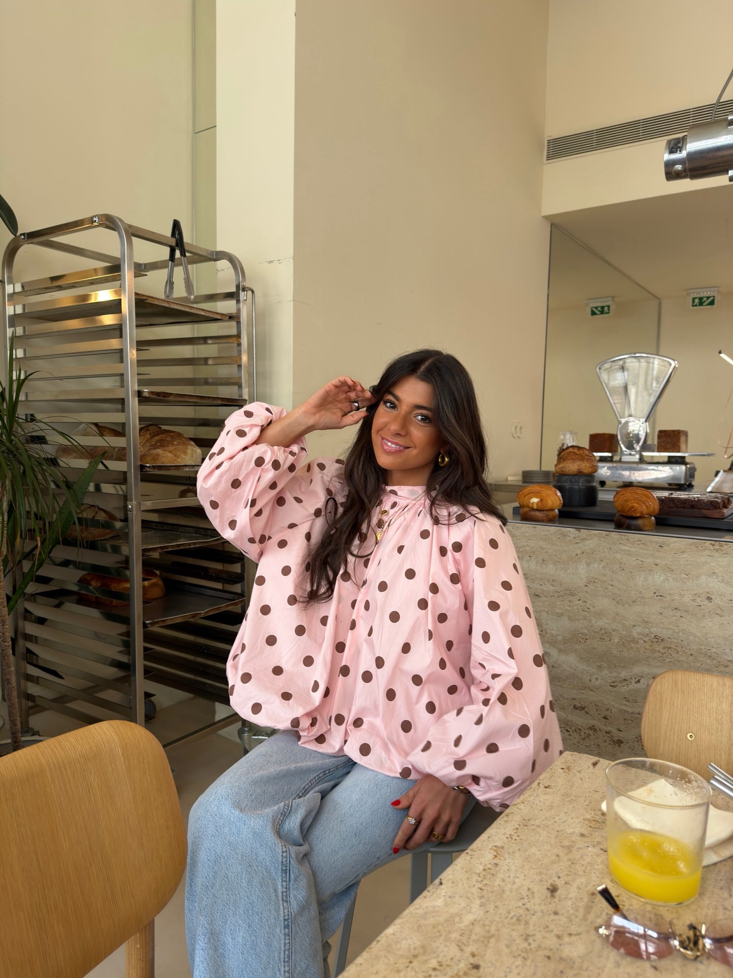 Pink Polka Dot Bow Back Blouse