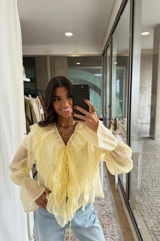 Ruffled Blouse in Soft Butter Yellow