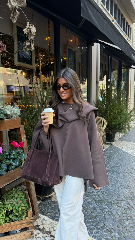 Scarf-Integrated Soft Knit Coat