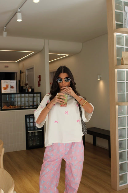 White T-shirt with Pink Bows