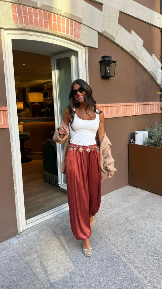 Terracotta Satin Balloon Pants
