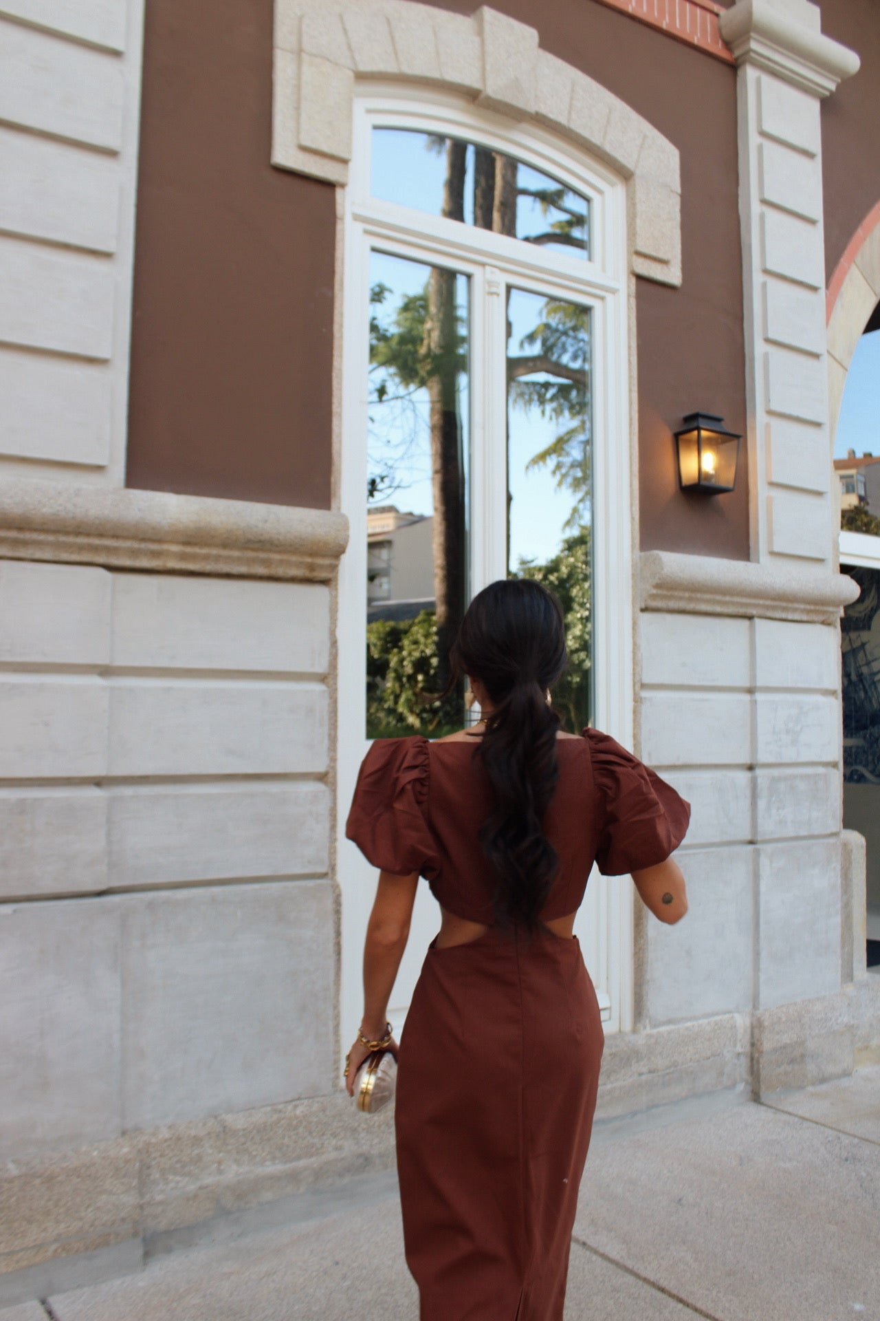 Cut-Out Maxi Dress in Brown