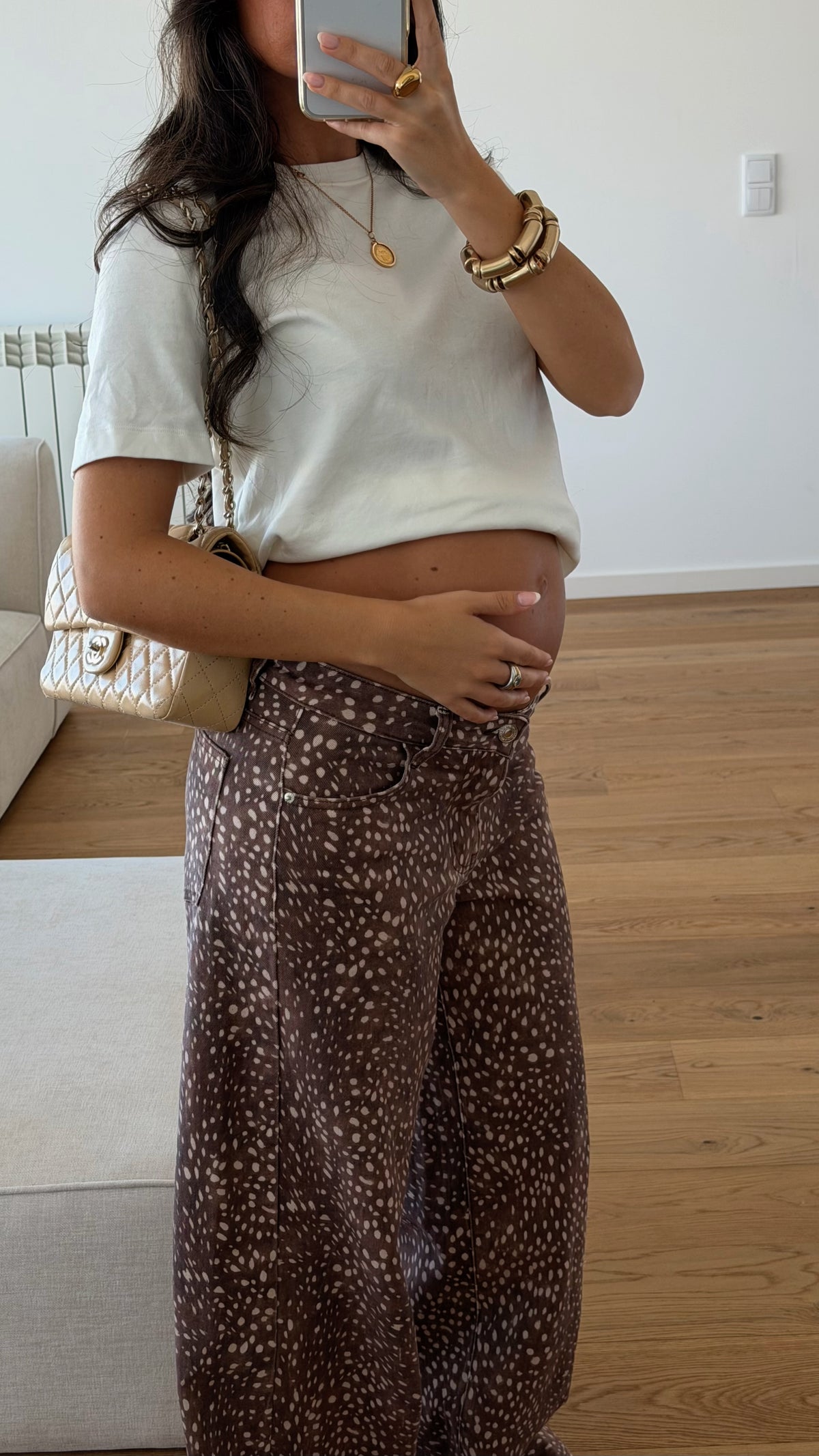 Deer Print Wide-Leg Jeans