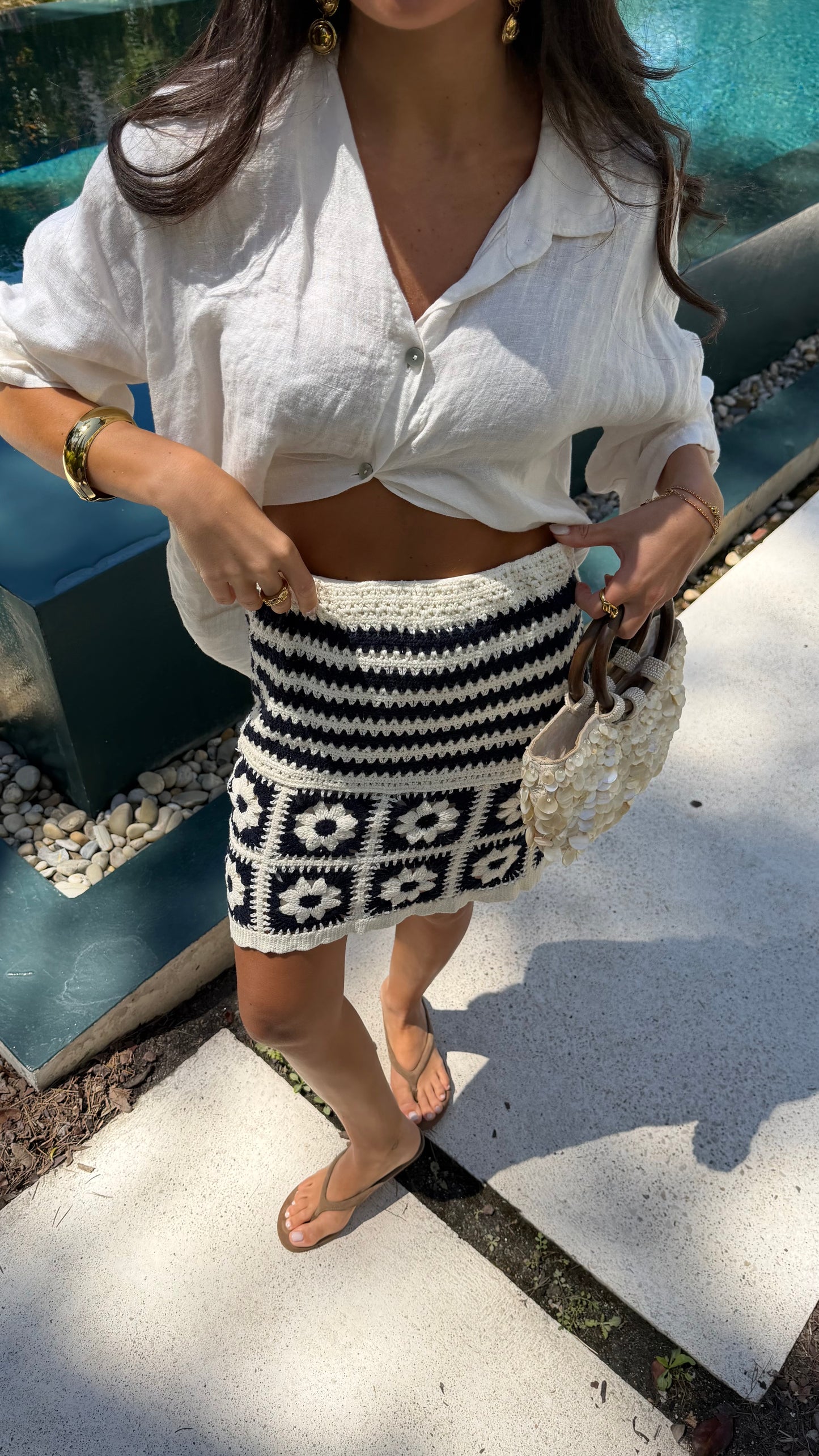 Navy Bloom Crochet Skirt