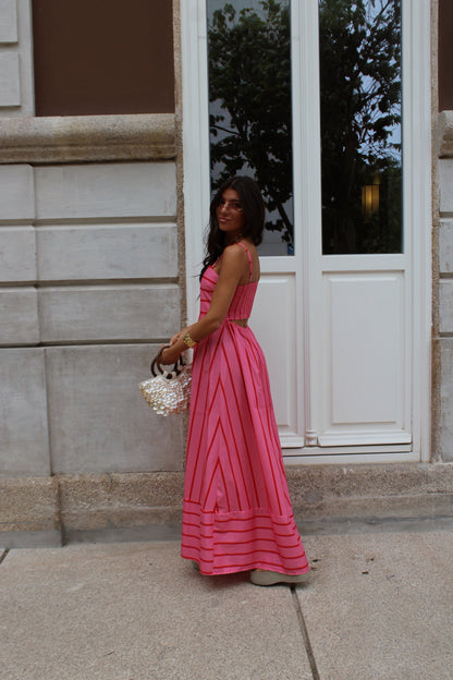 Pink & Red Striped Maxi Dress