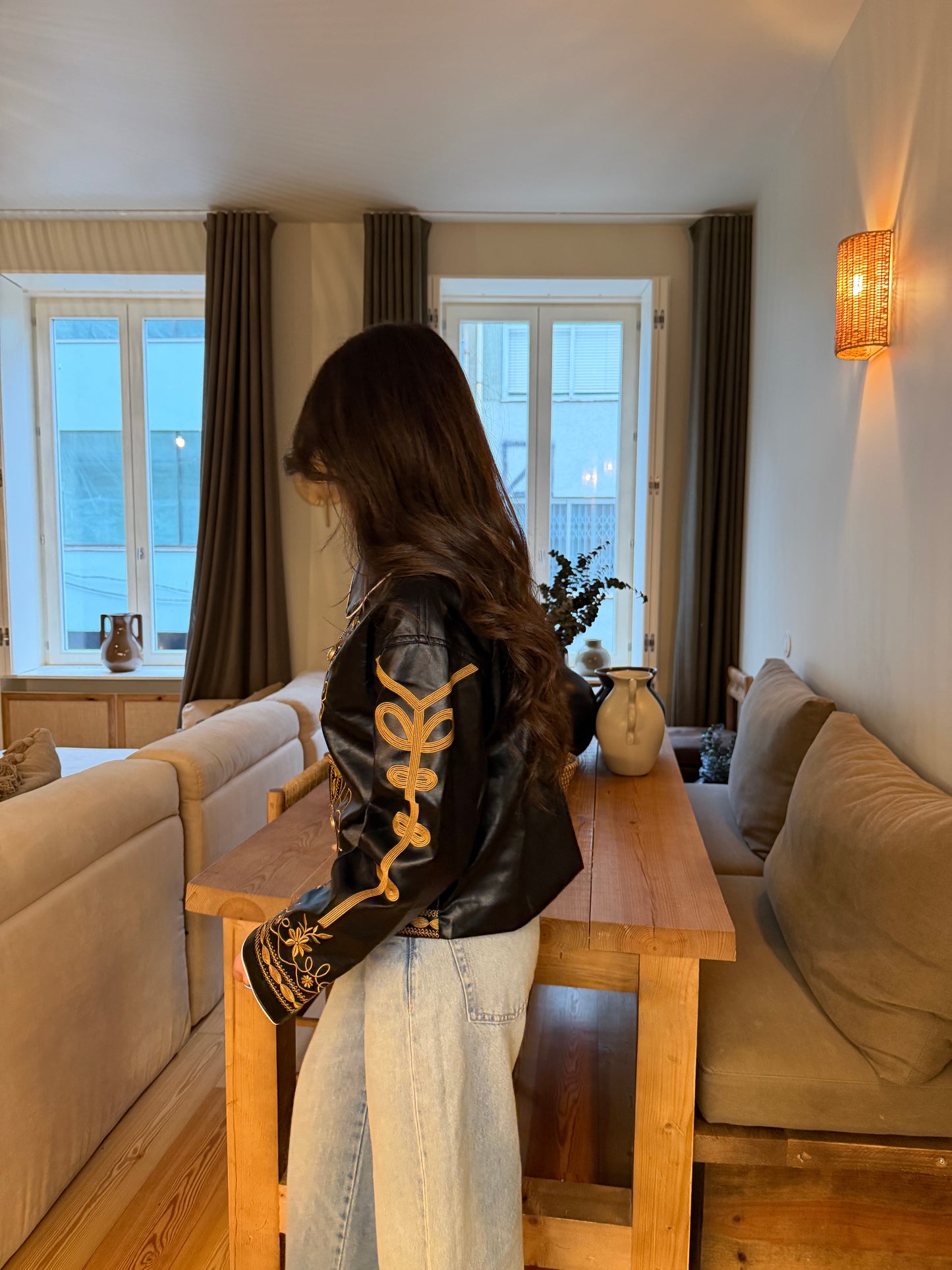 Black Faux Leather Napoleonic Jacket