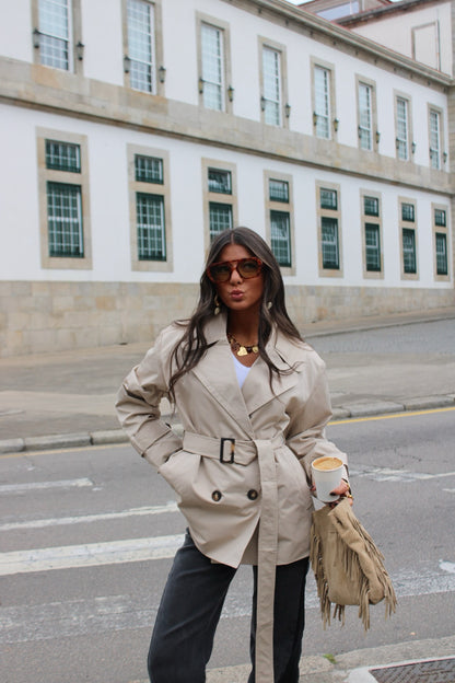 Belted Trench Coat in Beige