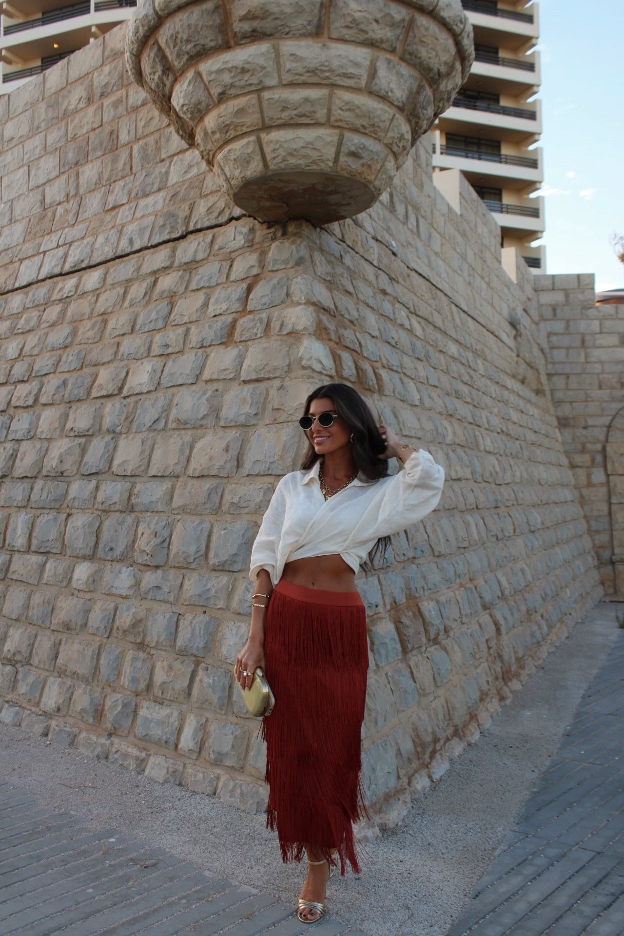 Terracotta Fringed Skirt