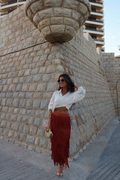 Terracotta Fringed Skirt